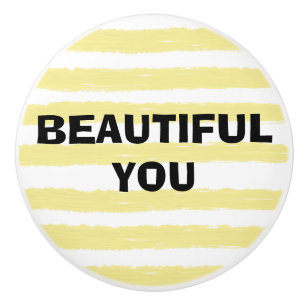 Bouton De Porte En Céramique Belle Aquarelle Blanc Jaune Bandes