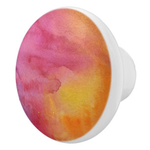 Bouton De Porte En Céramique Belle Aquarelle rose orange jaune Aquarelle Cravat