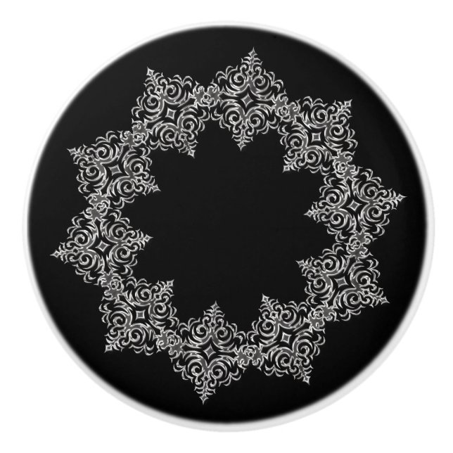 Bouton De Porte En Céramique Belle conception d'argent sur noir (Devant)