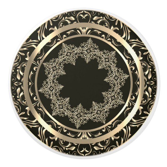 Bouton De Porte En Céramique Belle conception or sur noir (Devant)