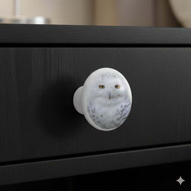 Bouton De Porte En Céramique Belle, Dreamy et Serene Snowy Owl (Snowy Owl Ceramic Knob Cover Photo)
