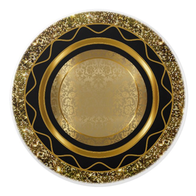 Bouton De Porte En Céramique Belle Elegant Gold et Black Design (Devant)