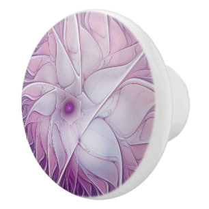 Bouton De Porte En Céramique Belle Fleur rose moderne Fractal Art Abstrait