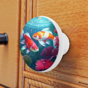 Bouton De Porte En Céramique Belle Koi