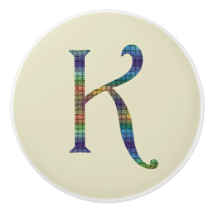 Bouton De Porte En Céramique Belle Lettre Carrelage coloré K Monogramme initial