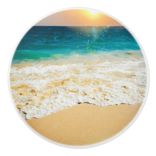 Bouton De Porte En Céramique Belle plage d'été coucher de soleil