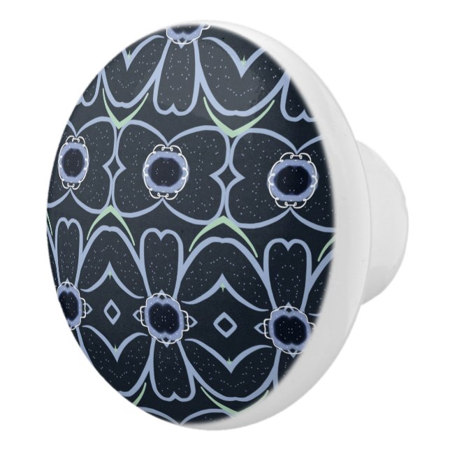 Bouton De Porte En Céramique Belle poubelle Floral Navy (Droite)