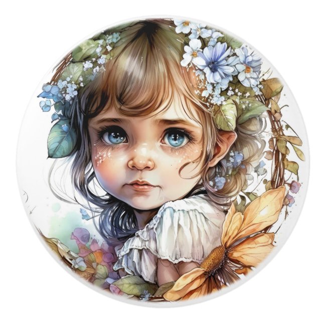 Bouton De Porte En Céramique Belle série de fées Imaginaires (Devant)