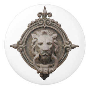 Bouton De Porte En Céramique Belle Taupe tête de lion