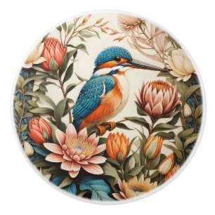 Bouton De Porte En Céramique Belles fleurs de martin-pêcheur et de protée