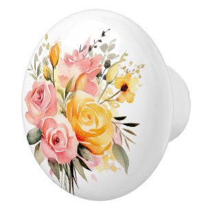 Bouton De Porte En Céramique Belles tiges de rose et roses