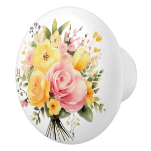 Bouton De Porte En Céramique Belles tiges de rose et roses