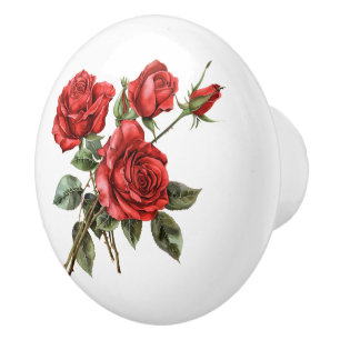 Bouton De Porte En Céramique Belles tiges de roses rouges
