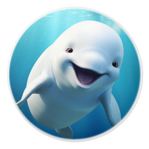 Bouton De Porte En Céramique Béluga Baleine Cartoon bleu vert océan Arctique