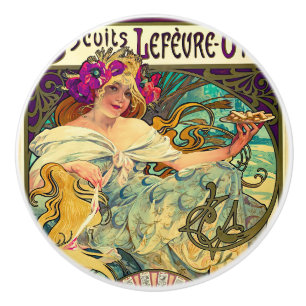 Bouton De Porte En Céramique Biscuits Lefevre-Utile par Alphonse Mucha (1896)