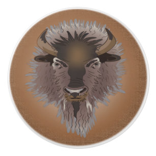 Bouton De Porte En Céramique Bison rustique des plaines de l'Ouest