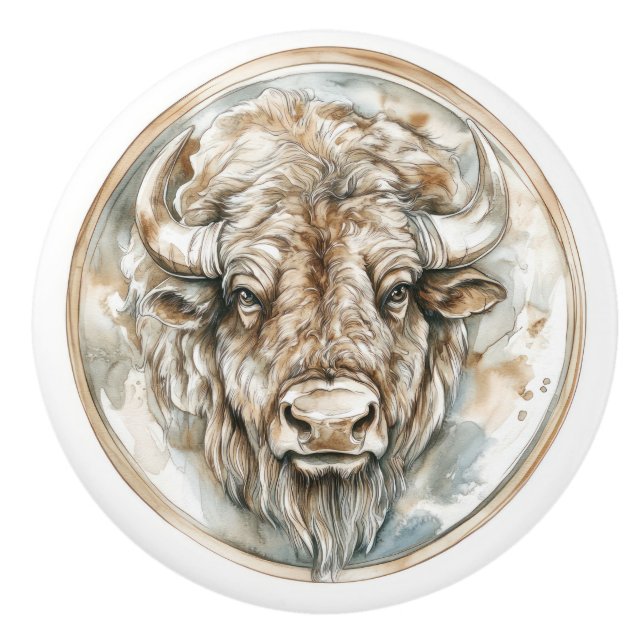 Bouton De Porte En Céramique Bison Wild Tame and Timeless Collection (Devant)
