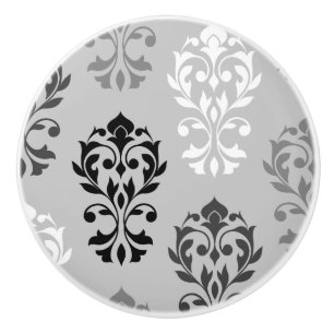 Bouton De Porte En Céramique Blanc de gris noir de l'art I de damassé de coeur