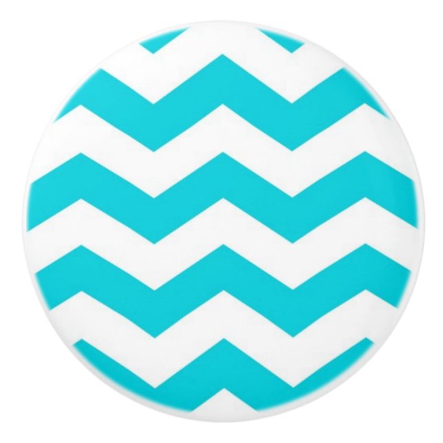 Bouton De Porte En Céramique Blanc et motif de zigzag d'Aqua (Devant)