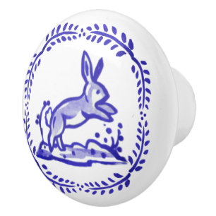 Bouton De Porte En Céramique Bleu Antique Blanc Rabat Regarder Tige en céramiq