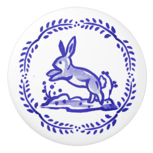 Bouton De Porte En Céramique Bleu Antique Blanc Rabat Regarder Tige en céramiqu