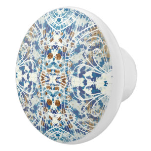 Bouton De Porte En Céramique Bleu blanc gris cuivre loft style motif