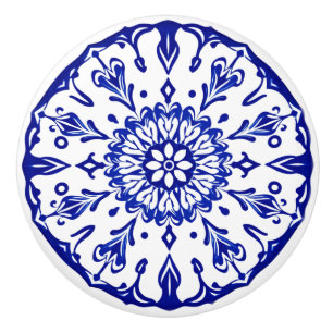 Bouton De Porte En Céramique Bleu & Blanc Portugais Azulejo Vibe Ceramic Knob