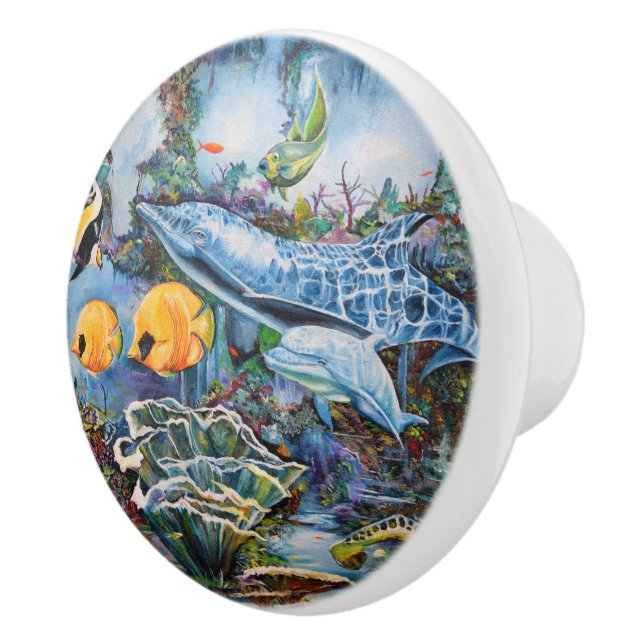 Bouton De Porte En Céramique Bleu bleu rouge jaune marine Animaux (Droite)