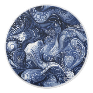 Bouton De Porte En Céramique Bleu brun et blanc Abstrait