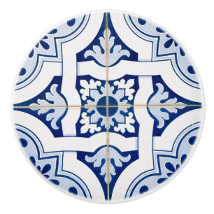 Bouton De Porte En Céramique Bleu et blanc Carrelage Vintage Méditerranée