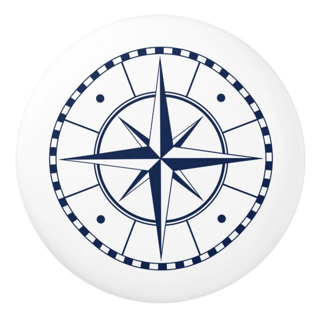 Bouton De Porte En Céramique Bleu et blanc, Nautique (Devant)