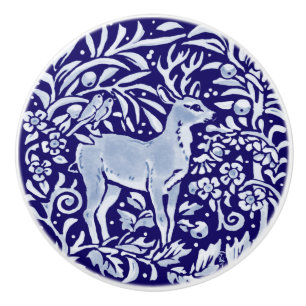 Bouton De Porte En Céramique Bleu foncé Cerf Buck Oiseau Bois Animaux Floraux