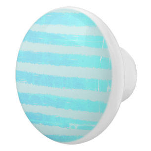 Bouton De Porte En Céramique Bleu glace Aquarelle rayures