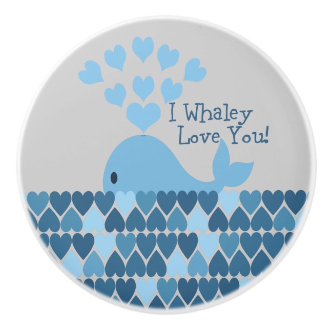 Bouton De Porte En Céramique Bleu Je vous aime baleine ! (Devant)