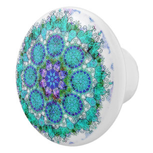 Bouton De Porte En Céramique Bleu mandala en céramique