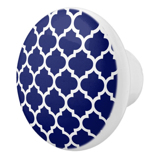 Bouton De Porte En Céramique Bleu marine blanc motif Quatrefoil marocain #5 (Droite)