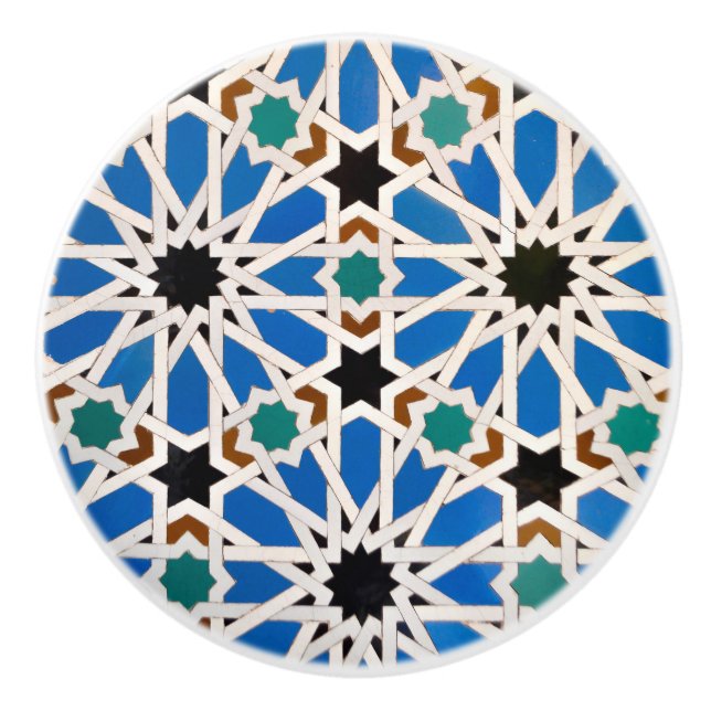 Bouton De Porte En Céramique Bleu marocain maure (Devant)