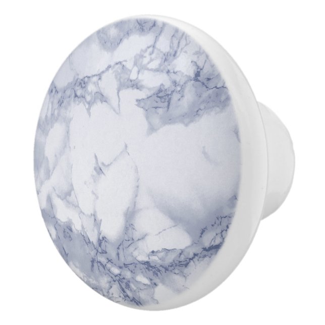 Bouton De Porte En Céramique Bleu moyen et Marbre blanc (Droite)