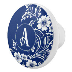 Bouton De Porte En Céramique Bleu Porcelaine
