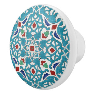 Bouton De Porte En Céramique Bleu Rouge Vert Blanc Portugais Azulejo Motif