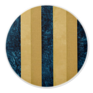 Bouton De Porte En Céramique Bleu Royal rayé contemporain, Or, crème à beurre