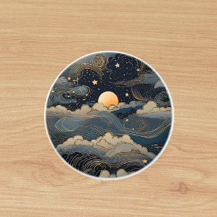 Bouton De Porte En Céramique Blue ciel étoiles lune rétro