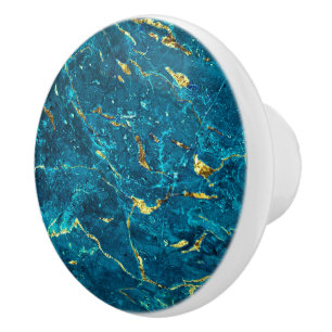 Bouton De Porte En Céramique Blue Gold Faux Marbre Pierre en céramique moderne 