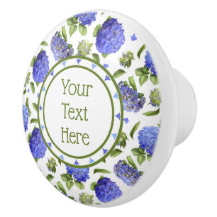 Bouton De Porte En Céramique Blue Hydrangeas