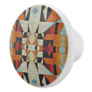 Bouton De Porte En Céramique Blue Red Orange Taupe Brown Black Tribal Art