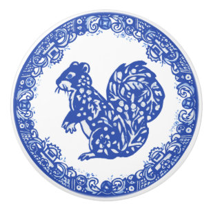 Bouton De Porte En Céramique Blue Willow Design Écureuil Visages Whimsaux gauc