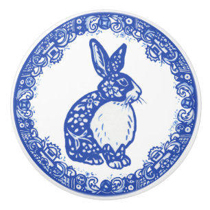 Bouton De Porte En Céramique Blue Willow Motif Lapin Lapin Joli Visages droit
