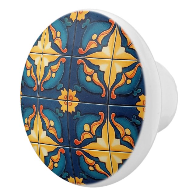 Bouton De Porte En Céramique Blue Yellow and Orange Pattern  (Droite)