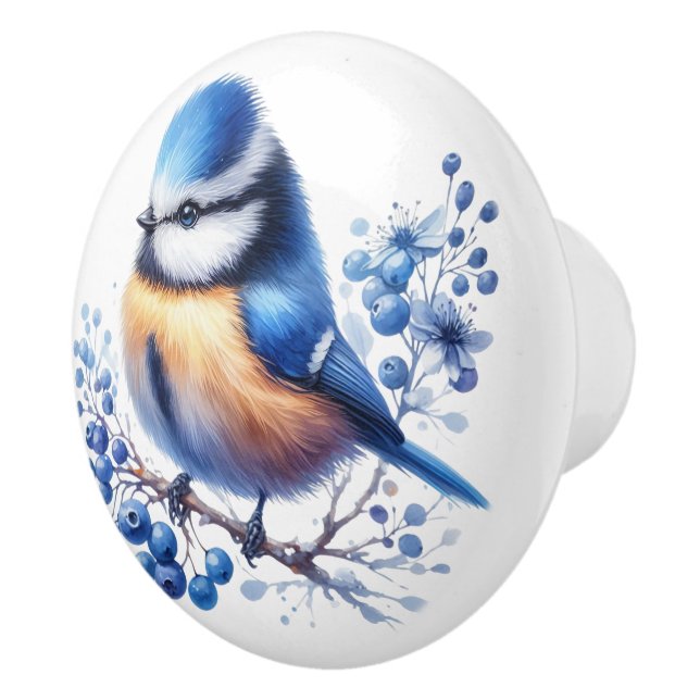 Bouton De Porte En Céramique Bluebird et Blueberries (Droite)