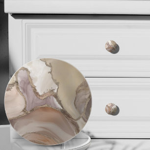 Bouton De Porte En Céramique Blush Taupe marbre liquide et or